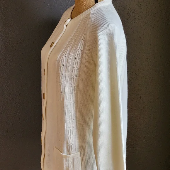 Vintage 70s Acrylic ivory cardigan size medium - Picture 3 of 12
